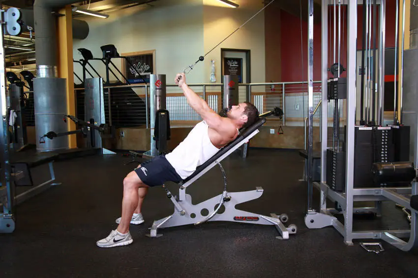 Cable Incline Triceps Extension — posisi akhir