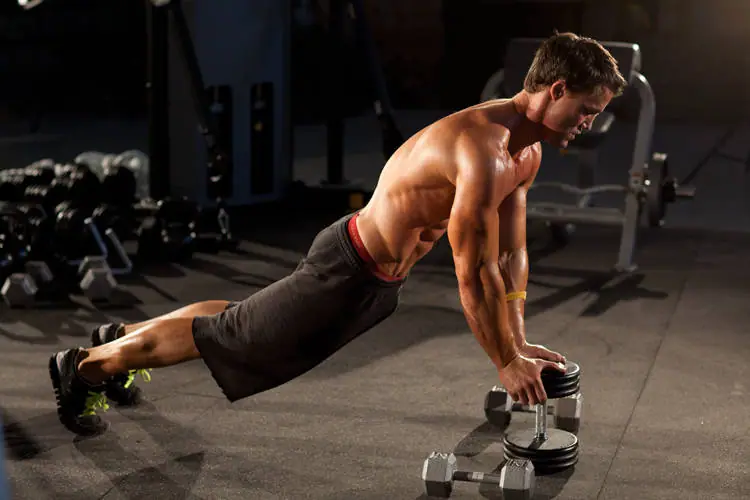 Close-Grip Push-Up off of a Dumbbell — posisi awal
