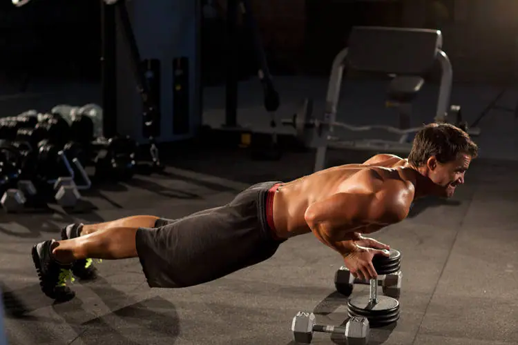 Close-Grip Push-Up off of a Dumbbell — posisi akhir