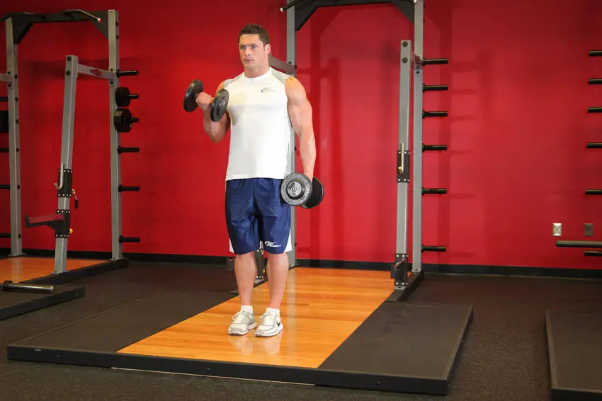 Dumbbell Alternate Bicep Curl — posisi awal