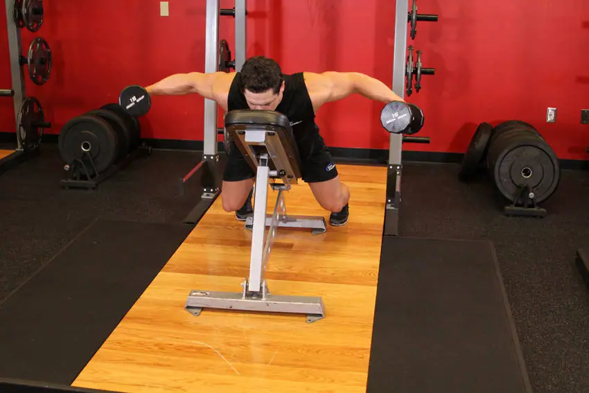 Dumbbell Lying Rear Lateral Raise — posisi akhir