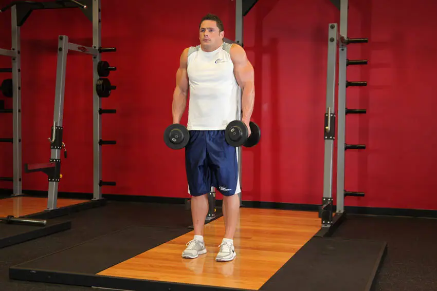 Dumbbell Shrug — posisi akhir