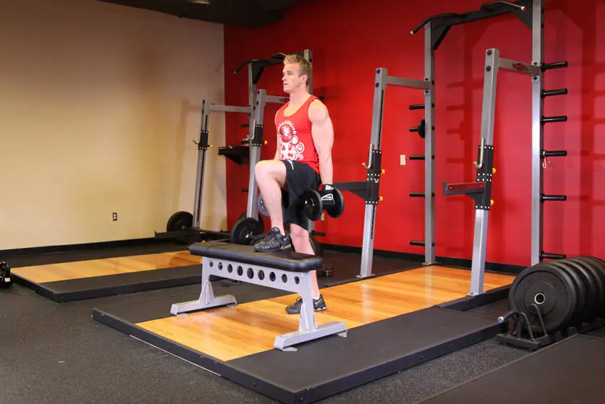 Dumbbell Step Ups — posisi akhir