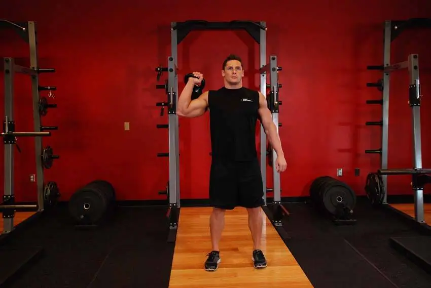 One-Arm Kettlebell Para Press — posisi awal