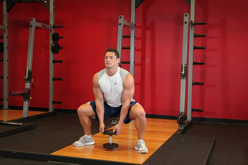 Plie Dumbbell Squat — posisi akhir