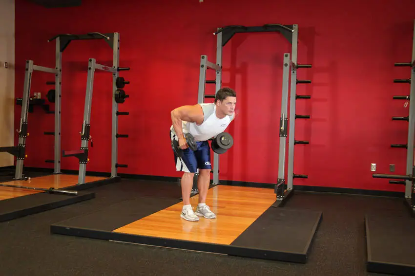 Standing Bent-Over Two-Arm Dumbbell Triceps Extension — posisi awal