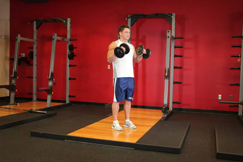 Standing Dumbbell Reverse Curl — posisi akhir