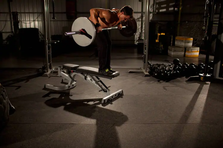 Straight Bar Bench Mid Rows — posisi akhir